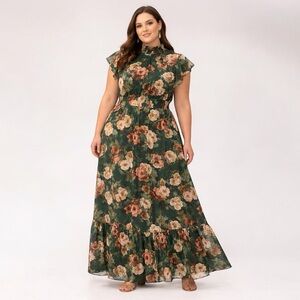 Baltic Born Kearny Ruffle Maxi Dress XL Dark Green Floral NWT Smocked Waist